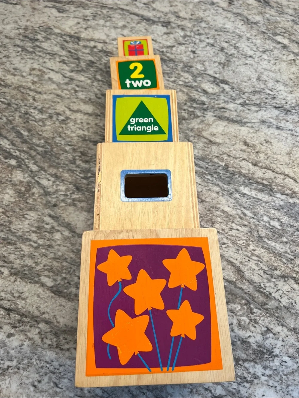Wooden Stacking Blocks Numbers Shapes and Colors EUC